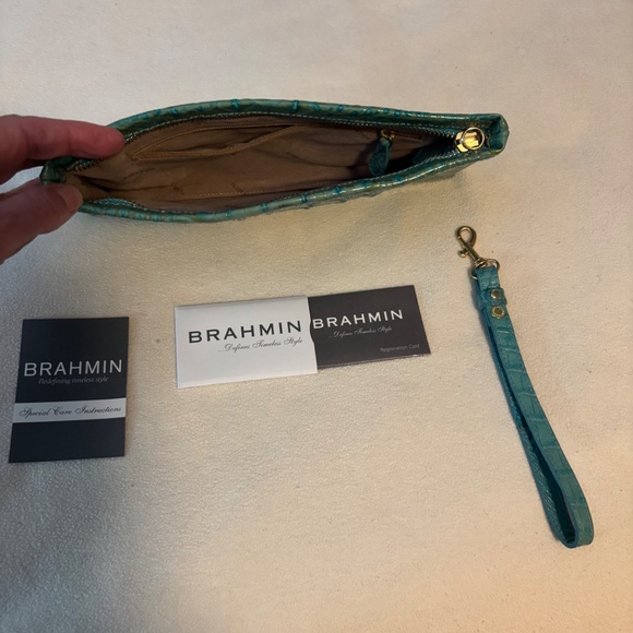 Brahmin Special Edition Turquoise Croc Embossed Clutch and Wristlet - Picture 7 of 11